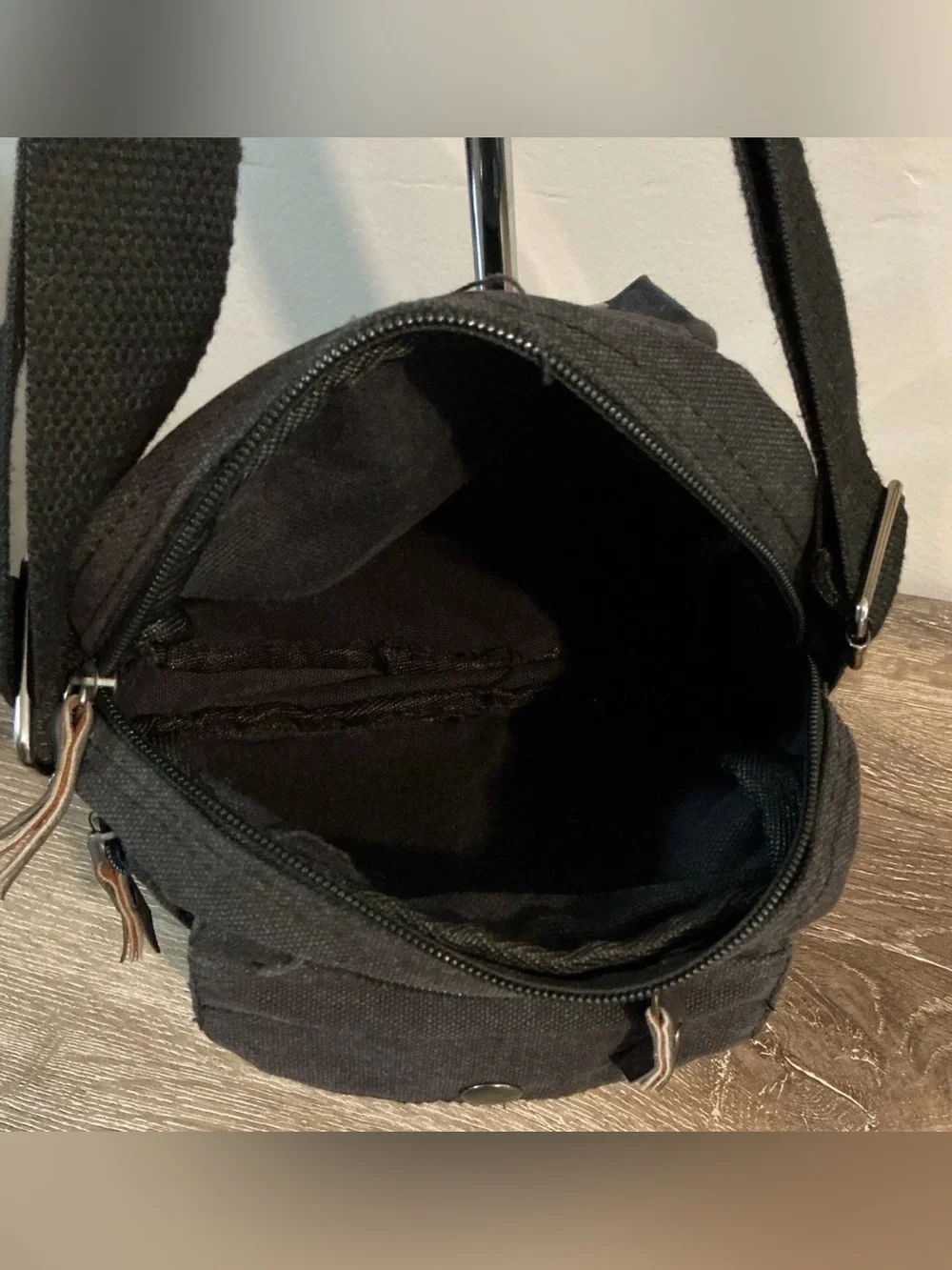 MAZE Exclusive Black Canvas Crossbody Shoulder Bag Compact Tons of Pockets